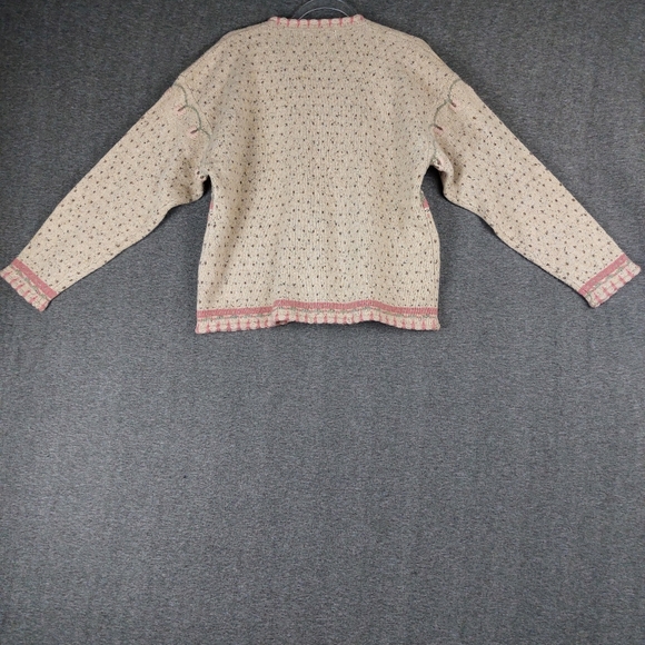 ORVIS WOMENS VTG CREAM PINK 3D FLORAL LONG SLEEVE LAMBSWOOL SILK CARDIGAN SZ M - Picture 7 of 7